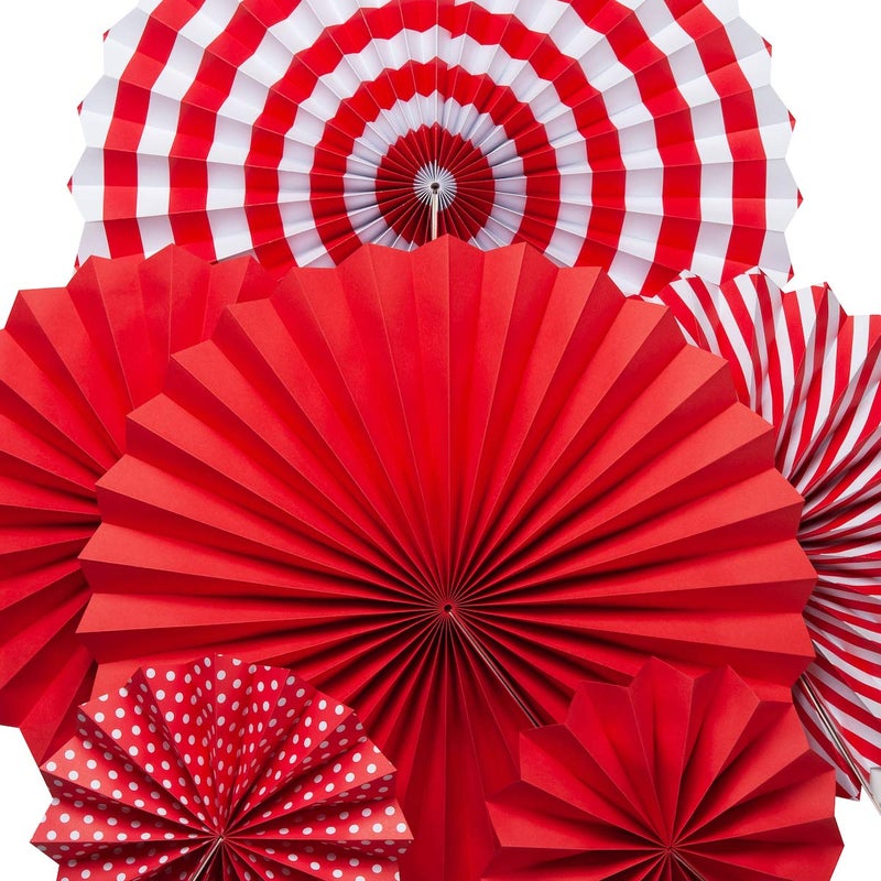 ONUPGO Red Paper Fans Hanging Paper Fans Flower Set, 12PCS Mexican Fiesta Kids Party Decorations Hanging Banner for Wedding Birthday Engagement Bridal Shower Baby Shower Event Holiday Celebration - Image 3
